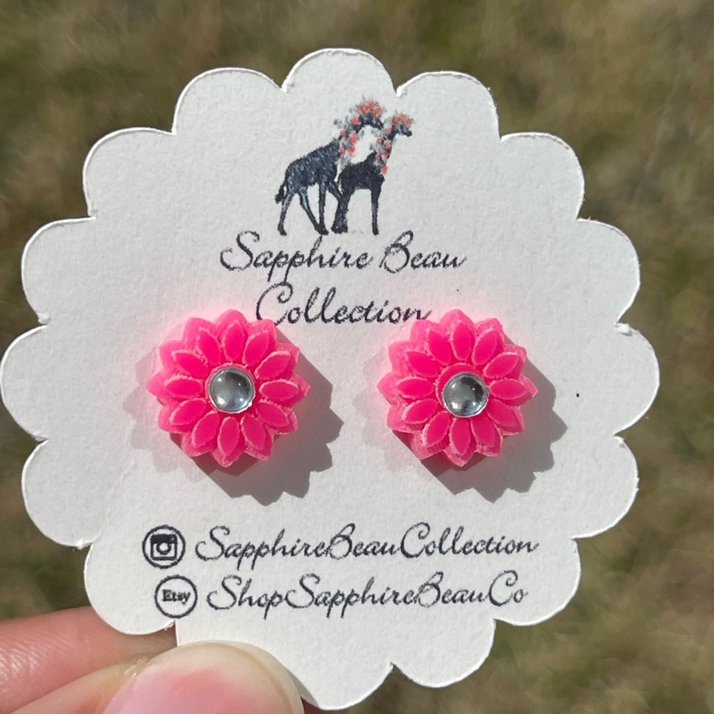 Hot Pink Sunflower Stud Earrings